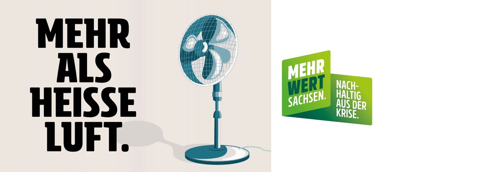 Es ist ein Bild mit dem Logo der Initiative zu sehen und dem Text Mehrwert Sachsen. Nachhaltig aus der Krise.